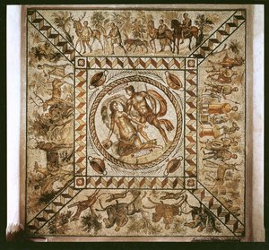 Daphné poursuivie par Apollon entourée de scènes de chasse, signée par Senius Felix, citoyen de Pouzzoles